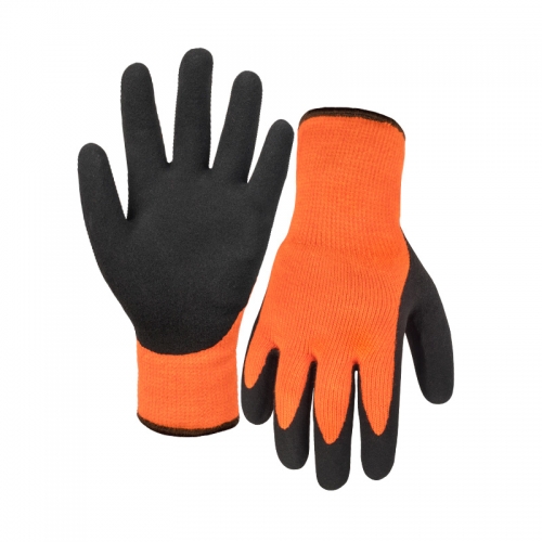 10G polyester napping gloves with latex sandy double  thumb coated