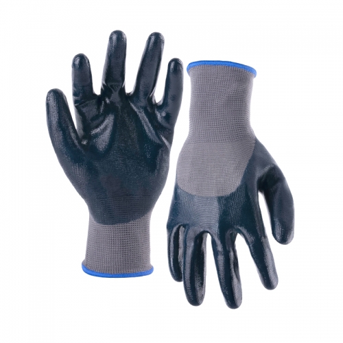 13G polyester/nylon shell nitrile smooth half coated gloves