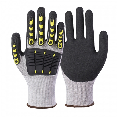 18G cut E/A5 nitrile sandy palm coated gloves with sewing TPR-Steel