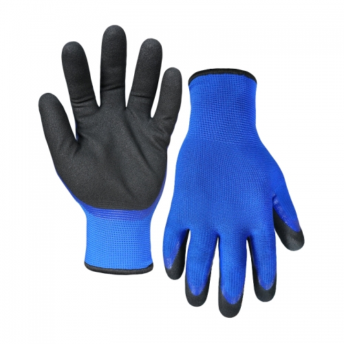 13G polyester/acrylic napping shell latex sandy double palm coated gloves