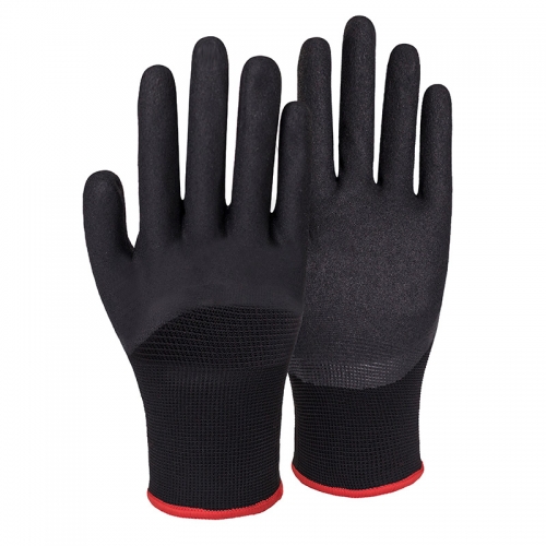 13G polyester/acrylic shell nitrile sandy half coated glove