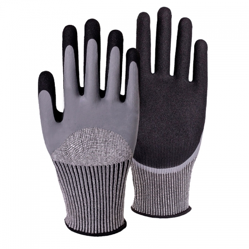 13G cut F/A6 nitrile sandy double coated gloves (half/palm)-Steel