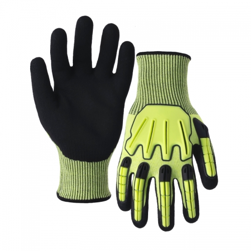 13G cut D/A4 latex sandy palm coated gloves with sticked TPR-Glass Fibre