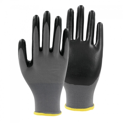13G polyester shell nitrile fake foam palm coated gloves