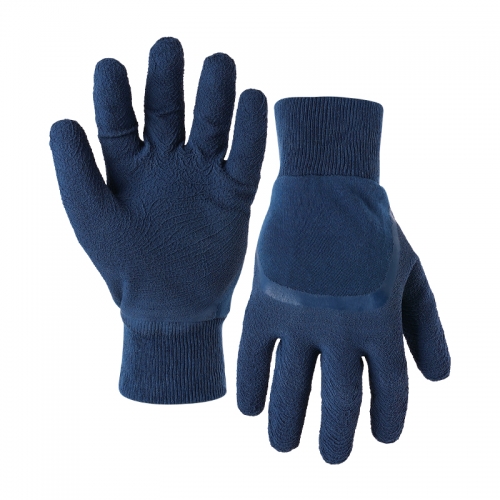 Interlock liner with latex rough crinkle half coated gloves