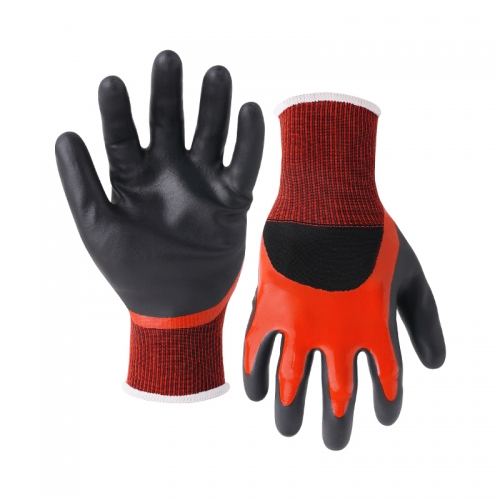 15G nylon/spandex shell GripFoam palm double coated gloves (half/thumb)